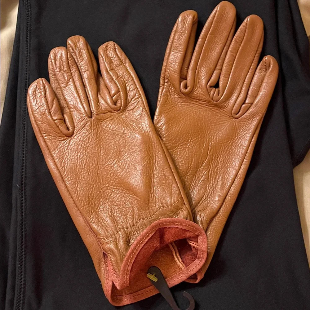 RARE Vintage tan deerskin fitted leather driving gloves women large size 7 soft